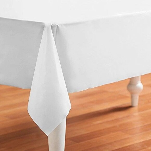 Plastic Disposable Table Cover Touch of Color White 108" L x54" W for Large Area - Picture 1 of 5